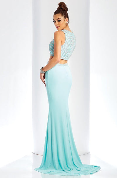 Clarisse - 3438 Two-Piece Crystal Embellished Crop Top Long Sheath Gown In Green