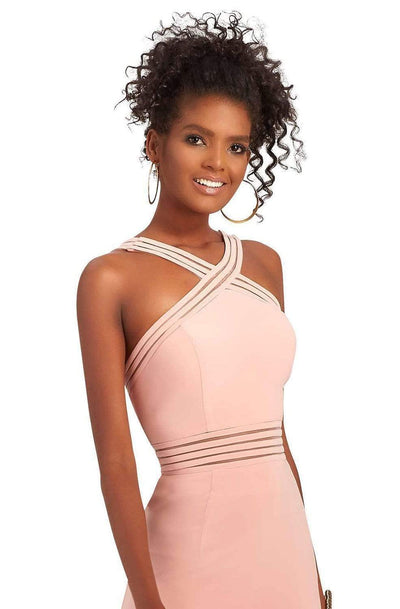 Clarisse - 3483 Sheer Striped Halter Strap Gown Special Occasion Dress