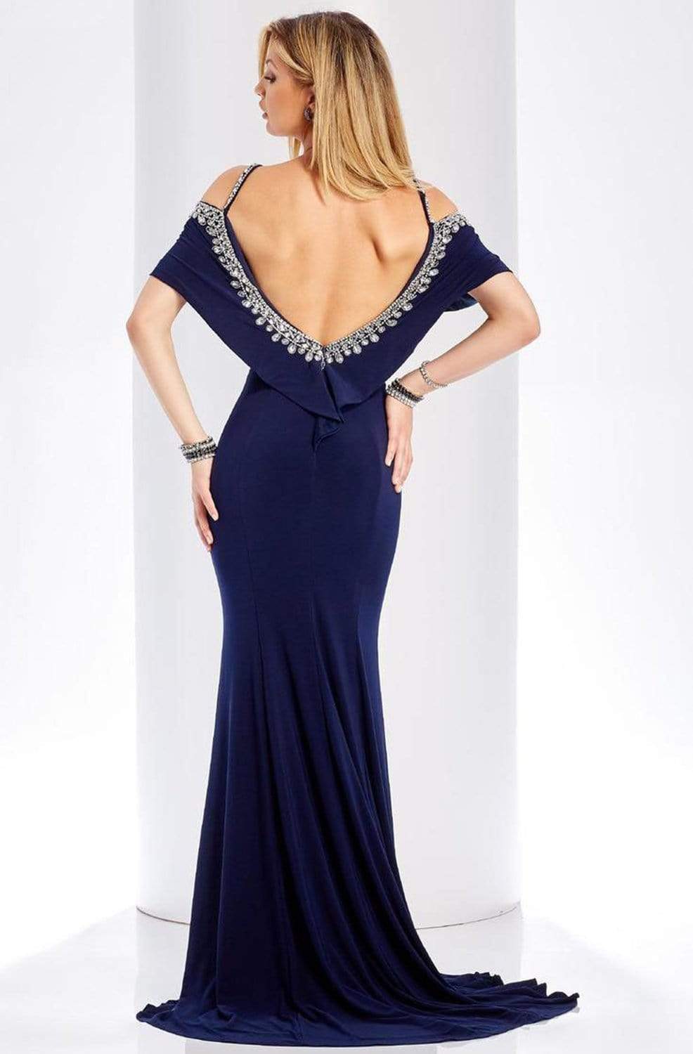 Clarisse - 3497 Jeweled Scoop Neck Sheath Dress Special Occasion Dress 0 / Navy
