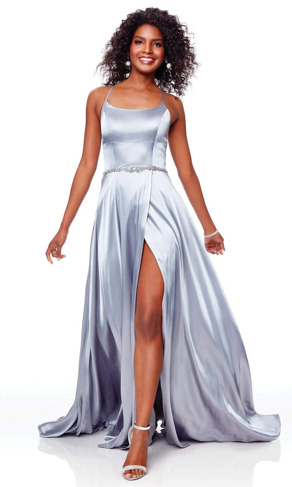 Clarisse - 3712 Embellished Scoop Charmeuse A-line Dress Special Occasion Dress 0 / Platinum