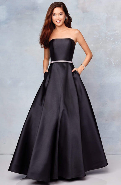 Clarisse - 3739 Strapless Embellished Belt Mikado Prom Gown Special Occasion Dress 0 / Black