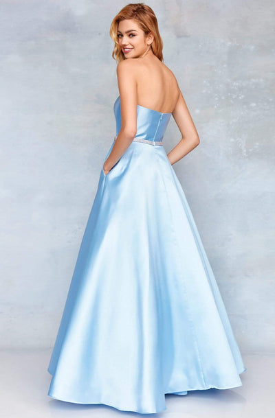 Clarisse - 3739 Strapless Embellished Belt Mikado Prom Gown Special Occasion Dress 0 / Pale Blue