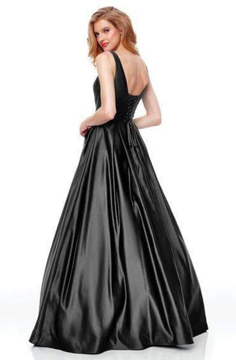 Clarisse - 3741 V Neck Corset Lace Up Back Satin Prom Dress Special Occasion Dress 0 / Black