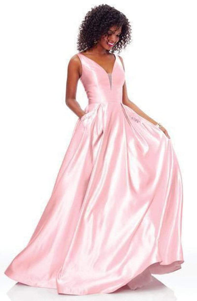 Clarisse - 3741 V Neck Corset Lace Up Back Satin Prom Dress Special Occasion Dress 0 / Pale Pink