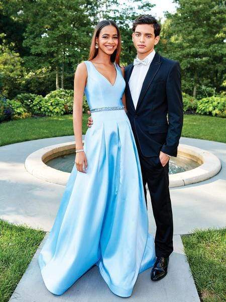 Clarisse  - 3742 Sleeveless V Neck Lace Up Back Mikado Prom Gown CCSALE 0 / Powderblue