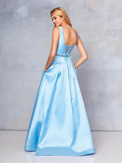 Clarisse  - 3742 Sleeveless V Neck Lace Up Back Mikado Prom Gown CCSALE 0 / Powderblue