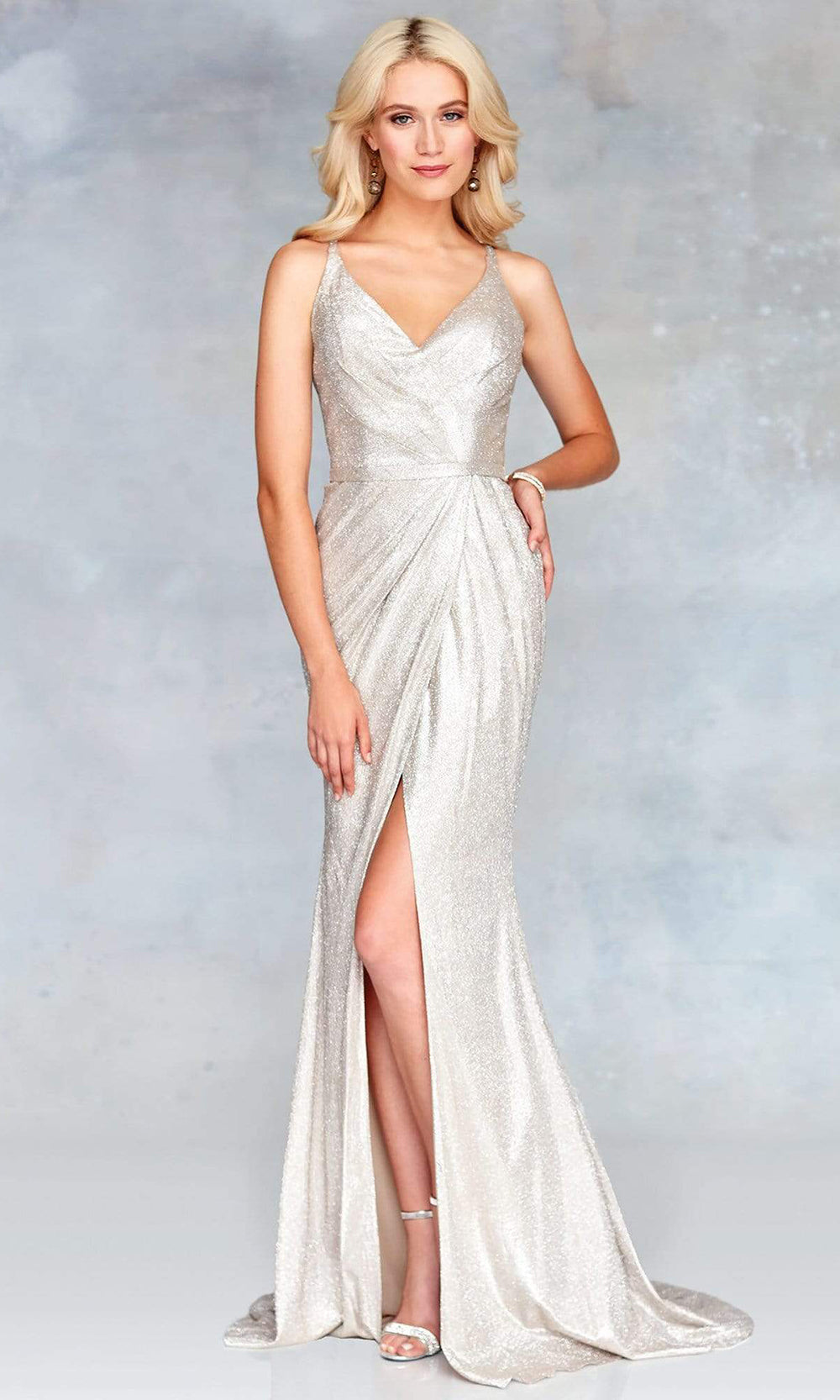 Clarisse - Glitter Knit V Neck Strappy Back Long Gown 3766 - 1 pc Champagne In Size 0 Available CCSALE 0 / Champagne