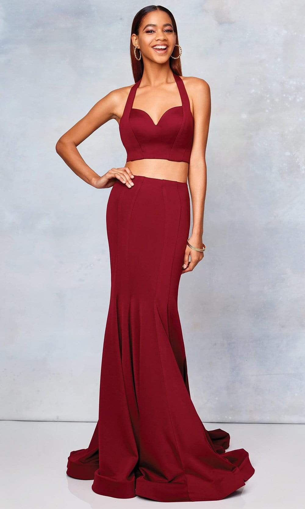 Clarisse - 3773 Two-Piece Sweetheart Bodice Mermaid Gown Special Occasion Dress 0 / Wine