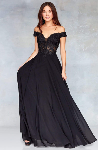 Clarisse - 3774 Lace Appliqued Corset Lace-Up Back Chiffon Prom Gown Prom Dresses 0 / Black