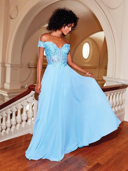 Clarisse - 3774 Lace Appliqued Corset Lace-Up Back Chiffon Prom Gown Prom Dresses