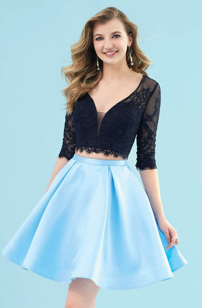 Clarisse - 3921 Two Piece Beaded Lace A-Line Cocktail Dress Special Occasion Dress 0 / Black/Powder Blue