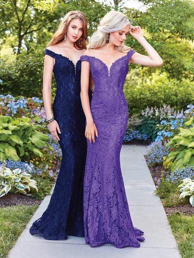 Clarisse - 4801 Off Shoulder Beaded Lace Mermaid Gown Special Occasion Dress 0 / Purple