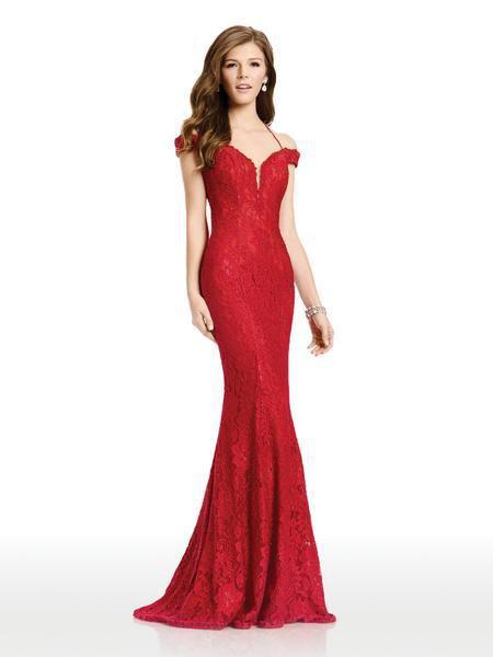 Clarisse - 4801 Off Shoulder Beaded Lace Mermaid Gown Special Occasion Dress 0 / Vamp Red