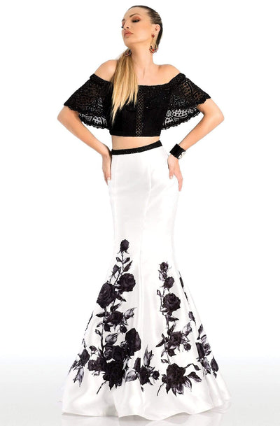 Clarisse - 4906 Lace Off-Shoulder Two-Piece Mermaid Gown Evening Dresses 0 / White/Black