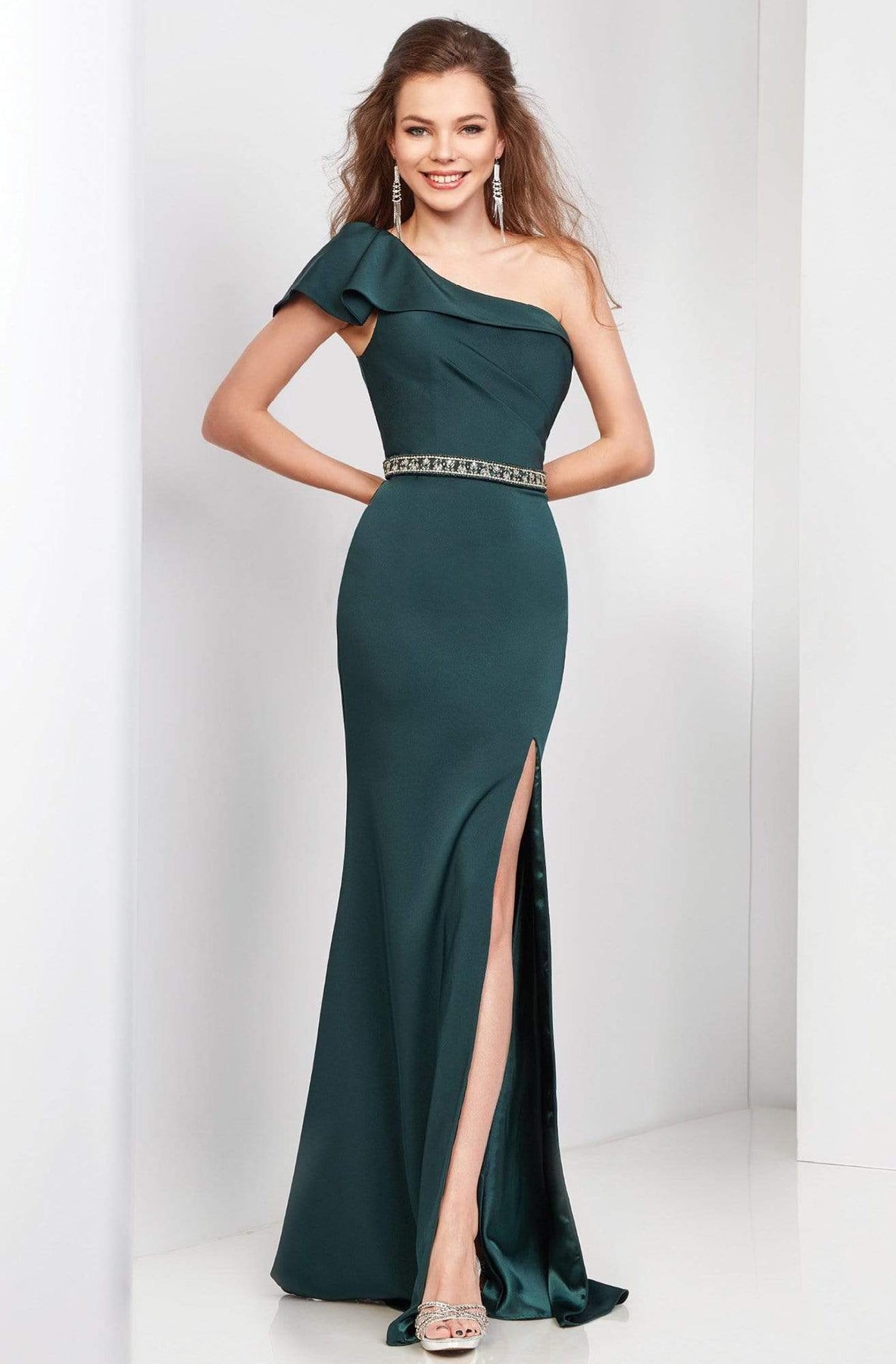 Clarisse - 4929 Butterfly Sleeve Asymmetrical Long Gown Special Occasion Dress 0 / ForestGreen