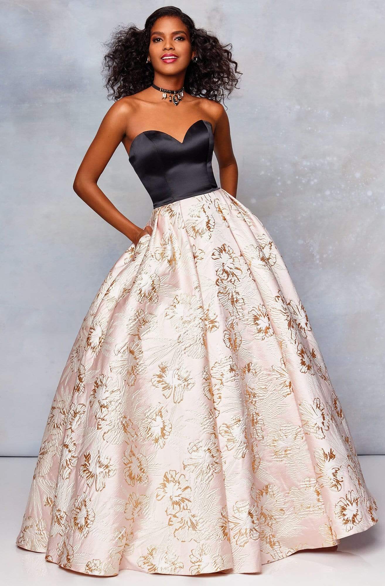 Clarisse - 5032 Two Tone Satin Sweetheart Brocade Ballgown Special Occasion Dress 0 / Black/Blush