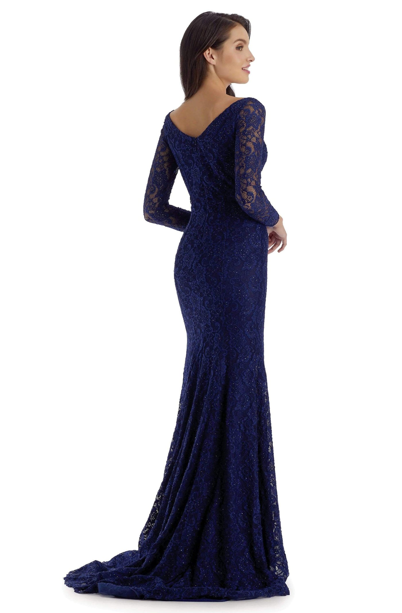 Clarisse - 5134 Long Sleeve V Neck Beaded Lace Long Fitted Dress Evening Dresses
