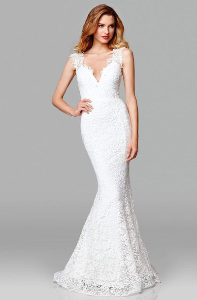 Clarisse - 600117 Sleeveless Lace V-neck Mermaid Dress Wedding Dresses 0 / Off White
