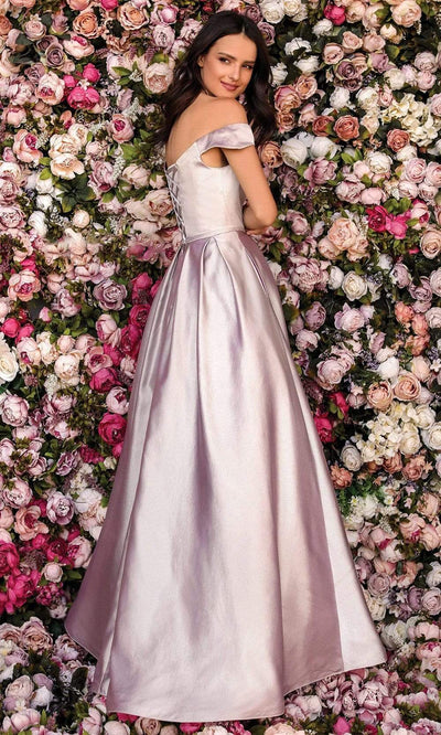 Clarisse - Off Shoulder Pleated A-Line Dress 8010SC In Pink