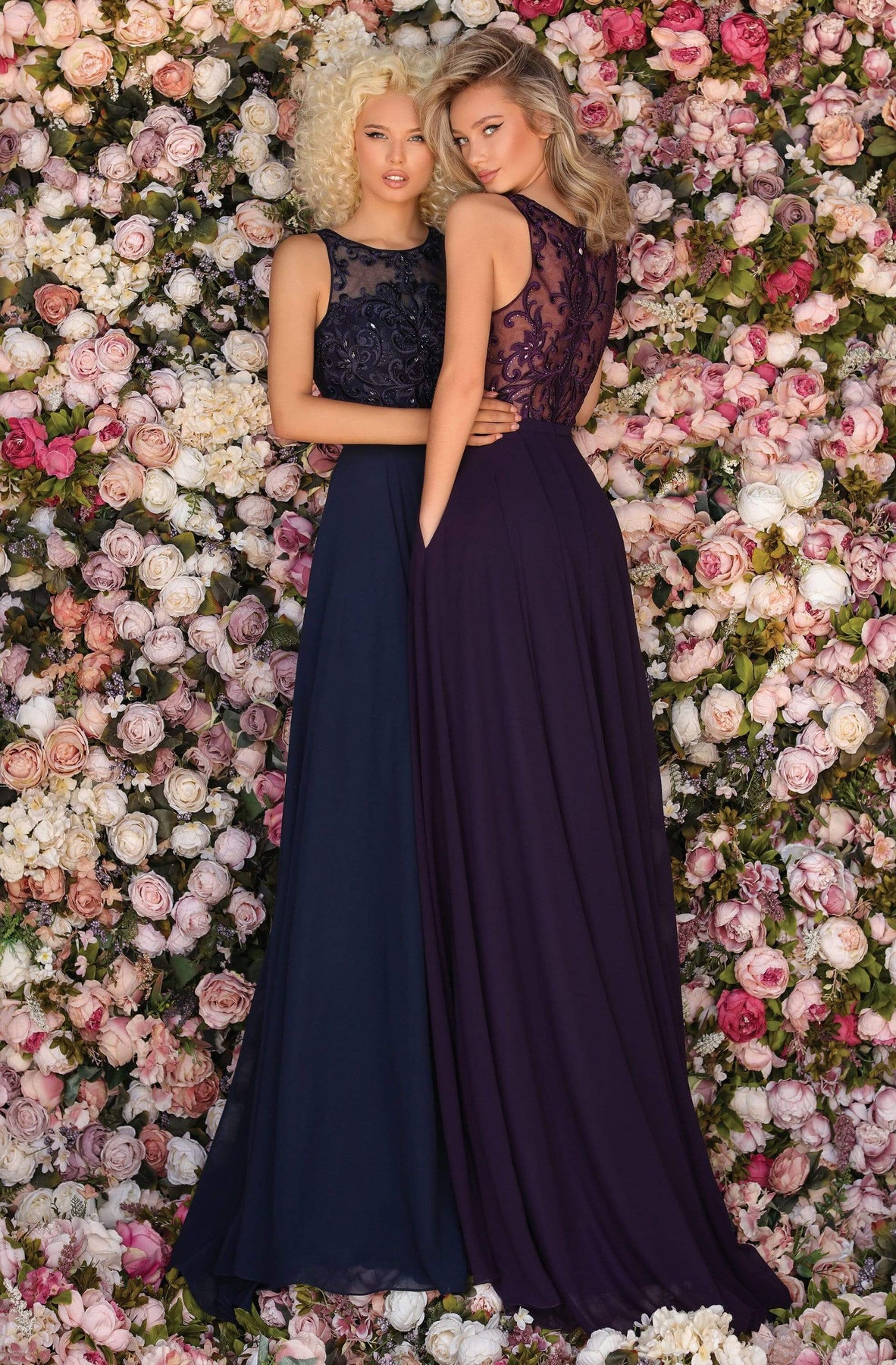 Prom A-Line Illusion Beaded Floor-Length Chiffon Gown 8025 by Clarisse 28 / Navy Prom A-Line Illusion Beaded Floor-Length Chiffon Gown 8025 by Clarisse 28 / Navy