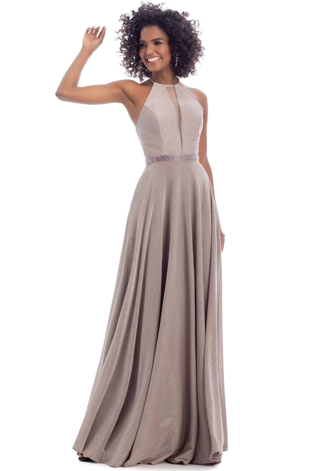 Clarisse - 8051 Halter Neck Beaded A-line Dress Evening Dresses 0 / Dark Mauve
