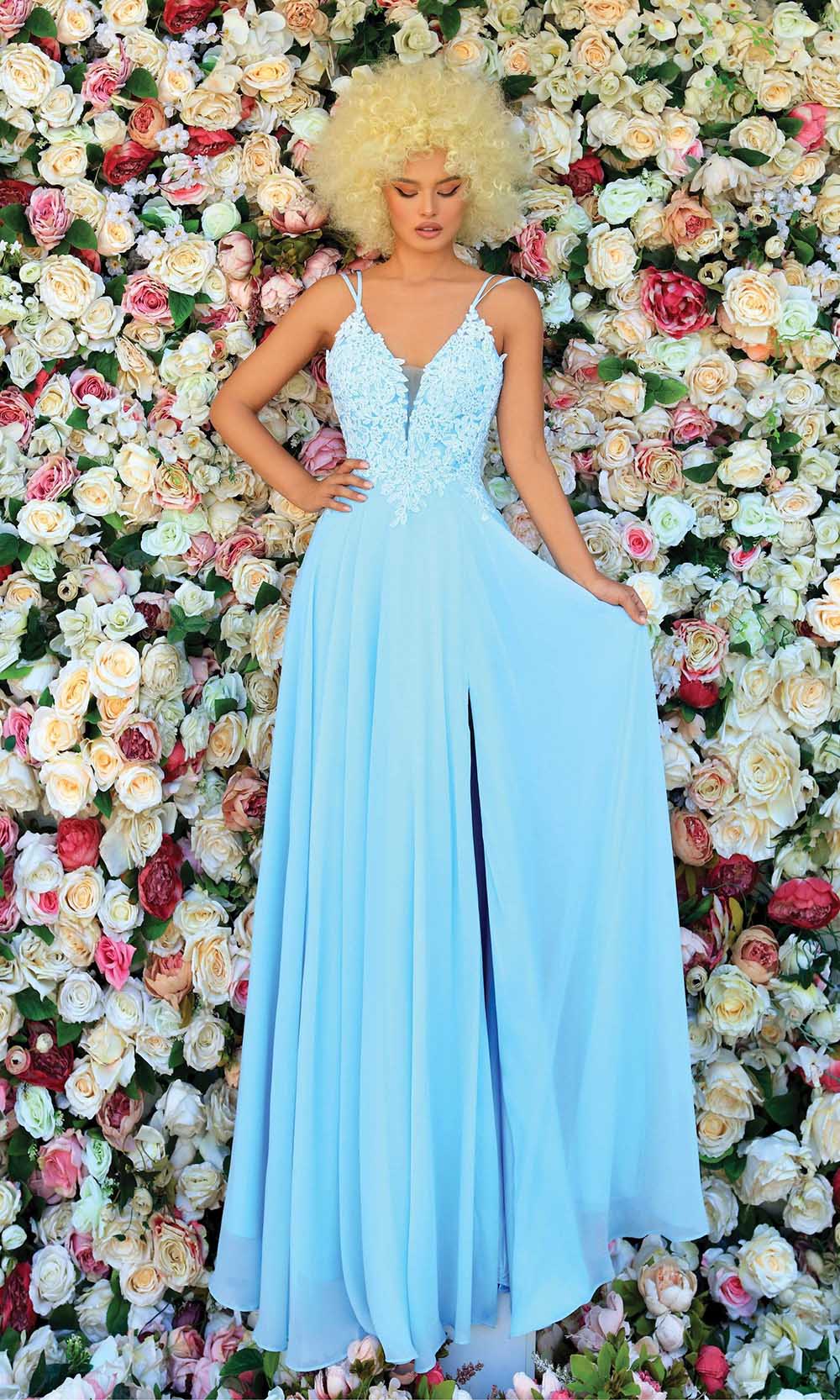 Clarisse - 810145 Lace Bodice Chiffon Gown Prom Dresses 2 / Light Blue