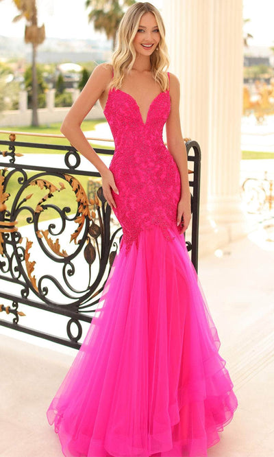 Clarisse 810186 - Lace Embroidered Prom Dress Special Occasion Dress 0 / Fuchsia