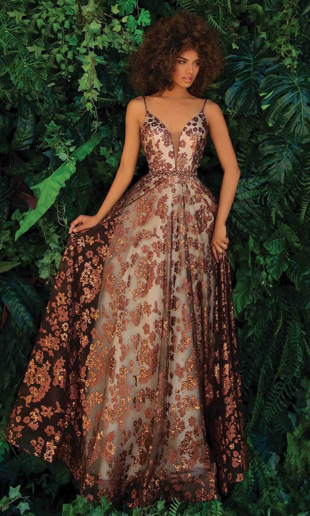 Clarisse - 810250 Sequin Print A-Line Gown Prom Dresses 0 / Copper/Nude