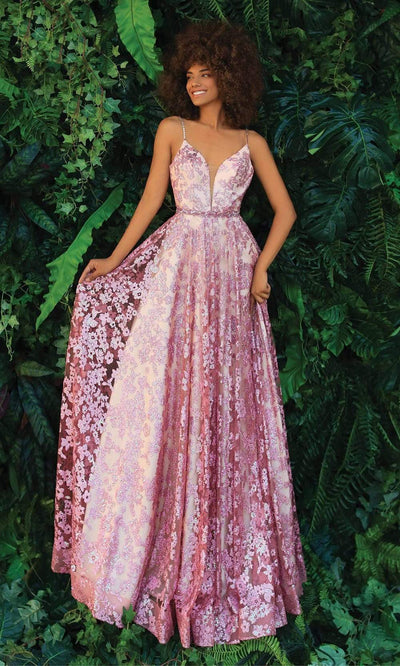 Clarisse - 810250 Sequin Print A-Line Gown Prom Dresses 0 / Pink/Nude