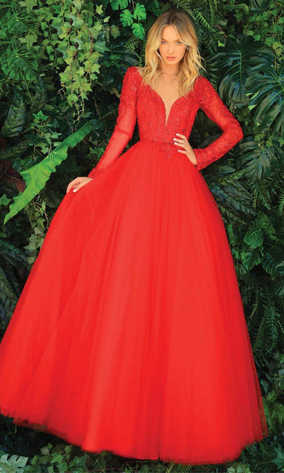 Clarisse - 810289 Long Sleeve Voluminous A-Line Gown Prom Dresses 4 / Red