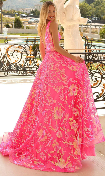 Clarisse 810458 - V-Neck Floral Sequin Ballgown Special Occasion Dress