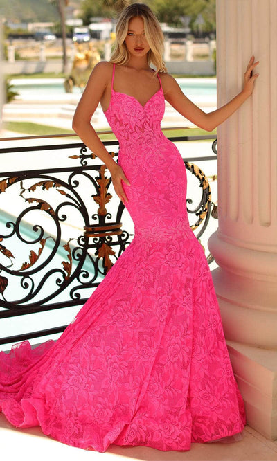 Clarisse 810475 - Floral Lace Mermaid Evening Gown Special Occasion Dress 00 / Hot Pink