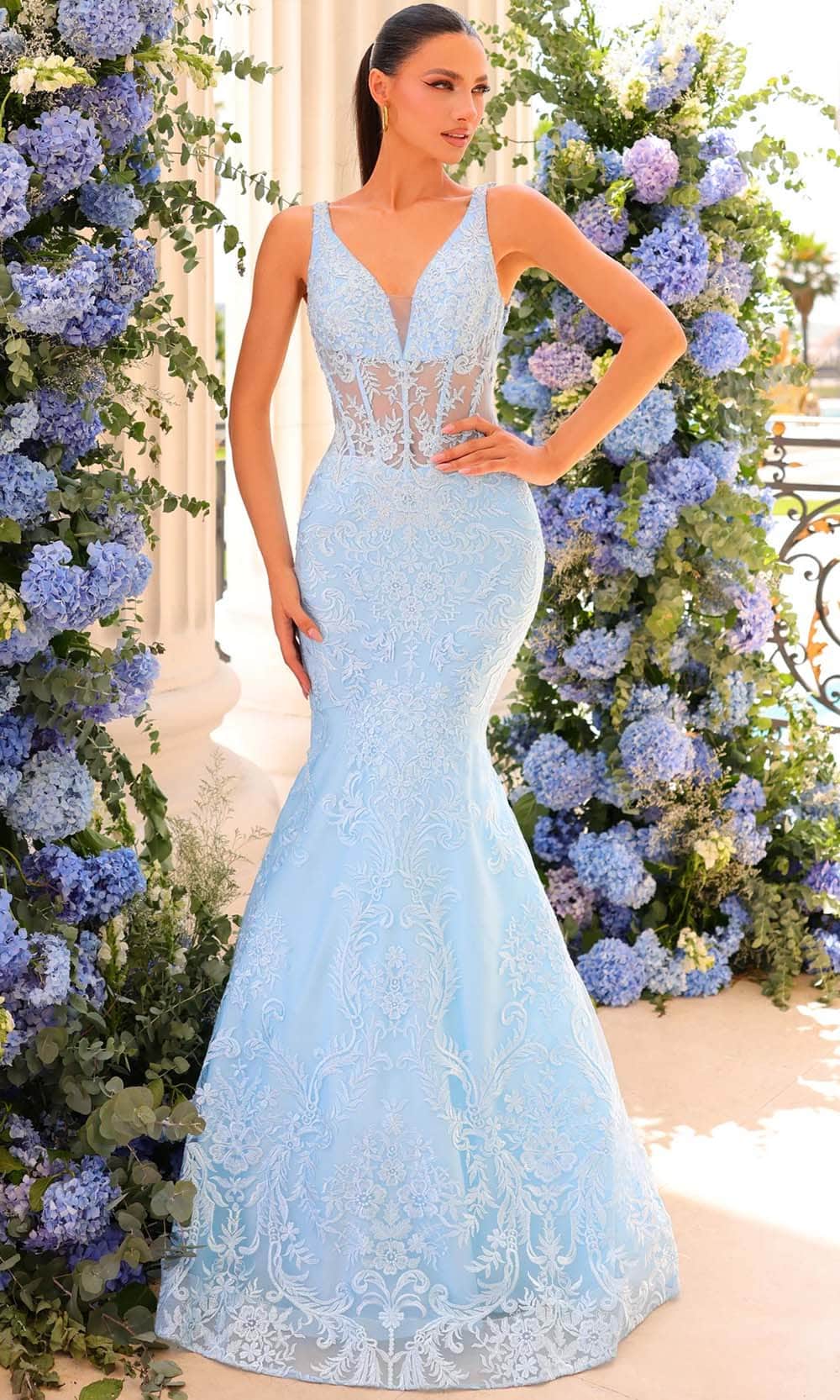 Clarisse 810885 - Embroidered Mermaid Prom Gown Special Occasion Dress 00 / Baby Blue