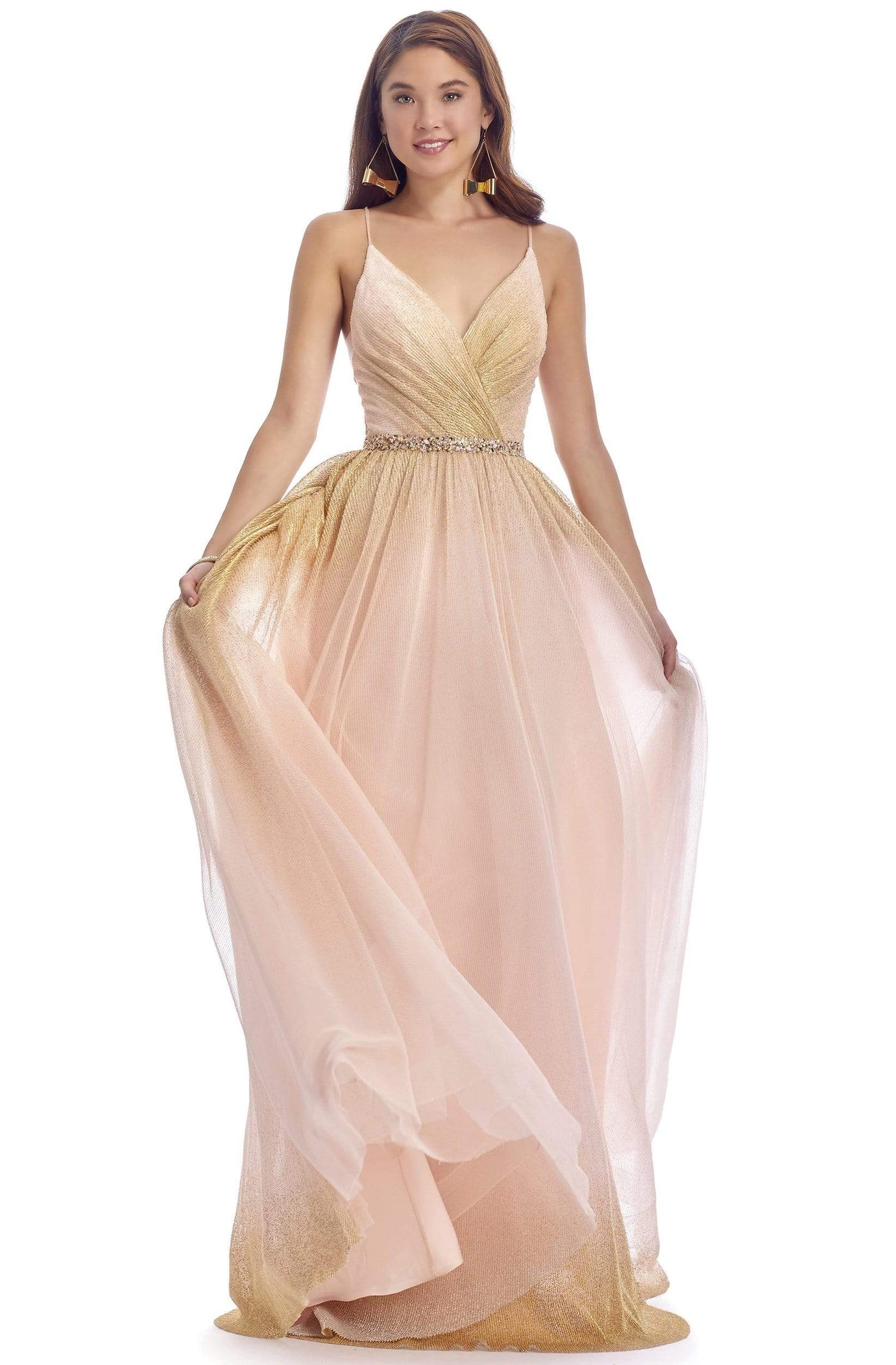 Clarisse - 8121 Sweetheart Bejeweled Waist A-Line Dress Prom Dresses 0 / Blush/Gold