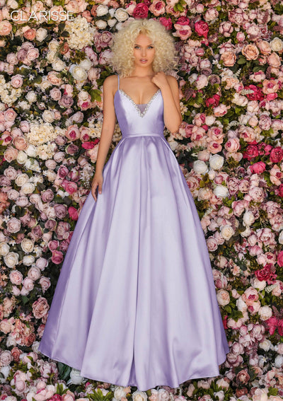 Clarisse - 8199 Mikado Plunging V-Neck Ballgown Ball Gowns 0 / Lilac