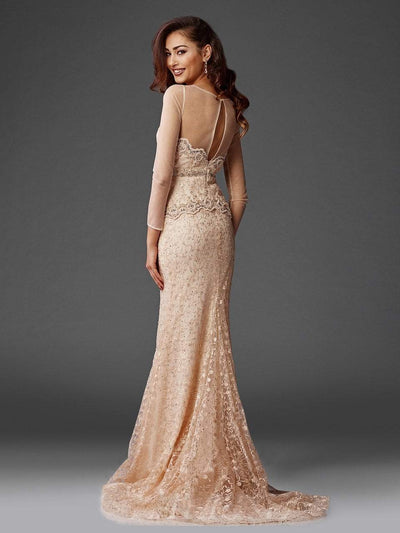 Clarisse - Illusion Long Sleeve Embroidered Lace Gown M6427 CCSALE 12 / Champagne