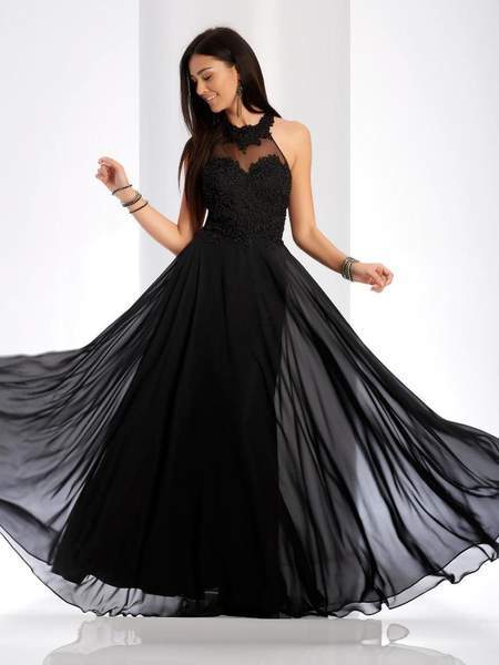 Clarisse - Jeweled Lace Applique Halter Gown 3528 - 1 pc Black in Size 10 Available CCSALE 10 / Black