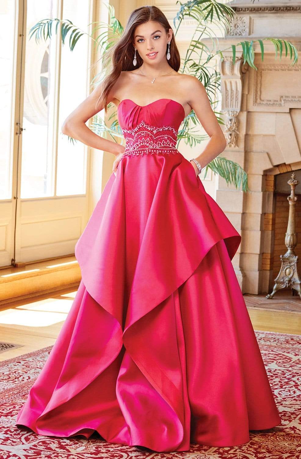 Clarisse Jeweled Midriff Ruffled Ballgown 3478 CCSALE 8 / Raspberry