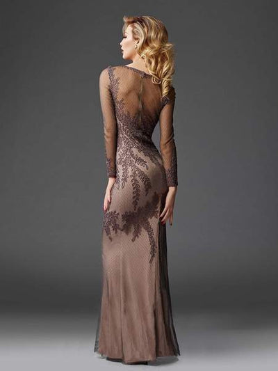 Clarisse - Long Sleeved Soutache Evening Gown M6425 - 1 pc Smoke/Nude In Size 18 Available CCSALE 18 / Smoke/Nude