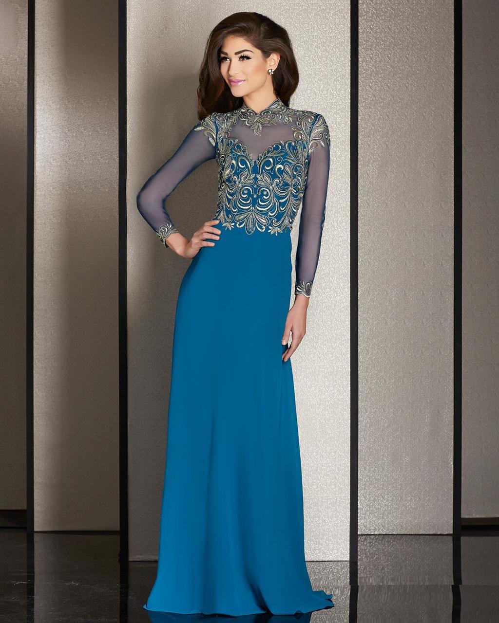 Clarisse - M6212 Embroidered Illusion Long Sleeve Gown Special Occasion Dress