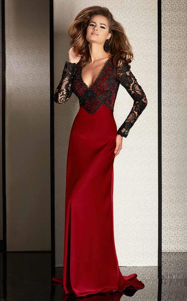Clarisse - M6222 Lace Sleeved V-neck Dress Special Occasion Dress