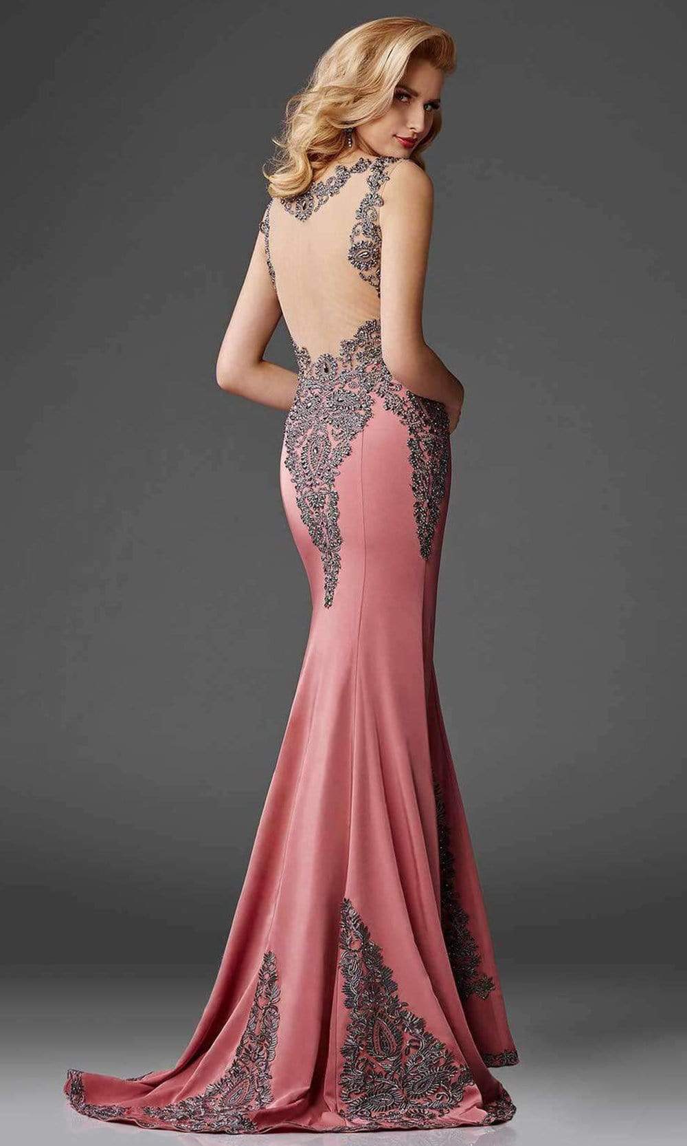 Clarisse - M6419 Intricate Embellished Lace Sheath Gown Special Occasion Dress 10 / Rose