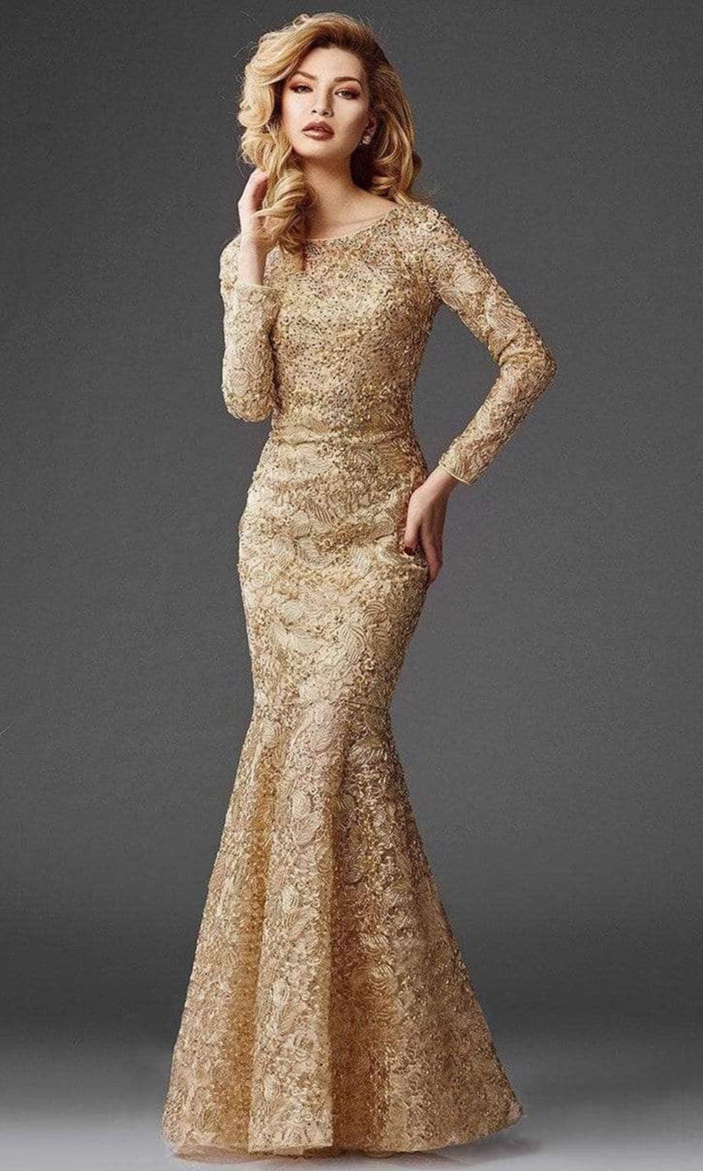 Clarisse Glamorous Gilded Lace Evening Gown M6426 - 2 pcs Gold in Size 18 and 22 Available CCSALE 22 / Gold