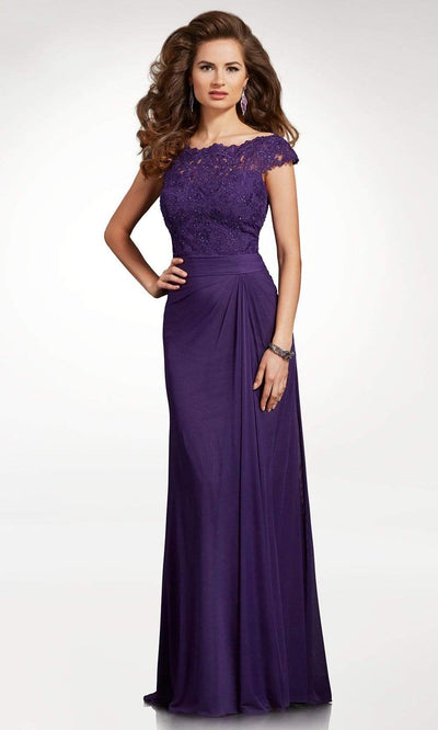 Clarisse - M6531 Lace Scalloped Bateau Chiffon Sheath Dress Special Occasion Dress 4 / Purple