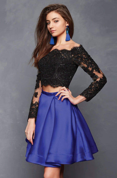 Clarisse - S3581 Two Piece Two Toned Lace Mikado A-line Dress Special Occasion Dress 0 / Black/Royal