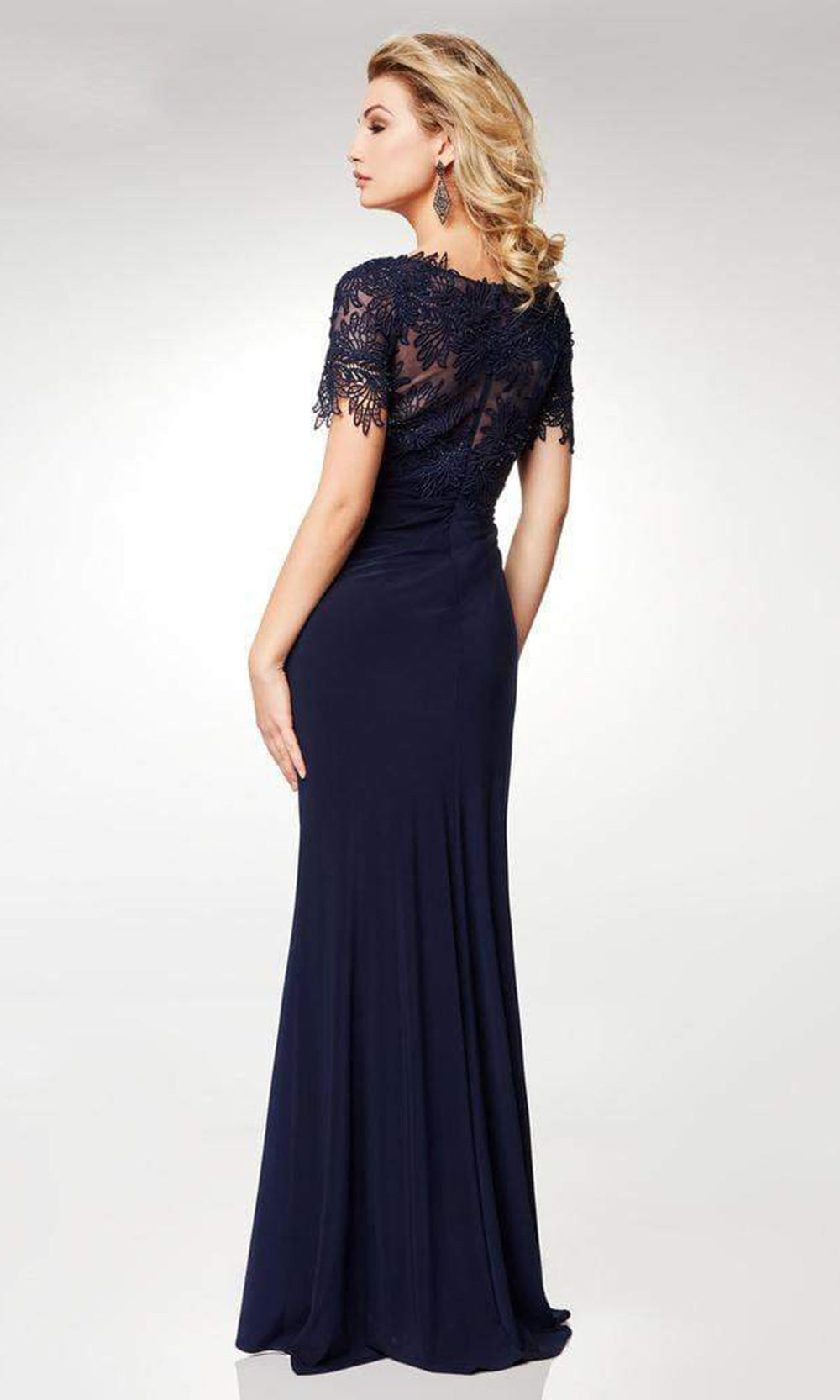 Clarisse - Short Sleeve Lace Chiffon Trumpet Dress M6517 - 1 pc Navy In Size 20 Available CCSALE 20 / Navy