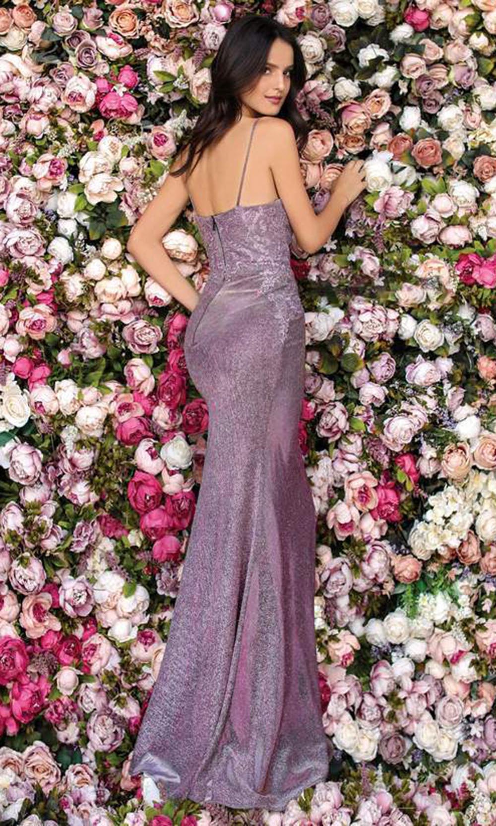 Clarisse - Sleeveless Sweetheart Glitter Dress with High Slit In Pink