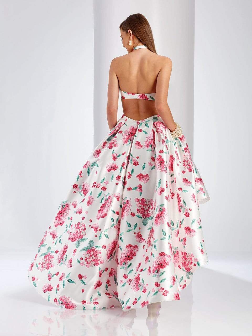 Clarisse Strapless Cutout Back High Low Gown - 1 pc White/Print In Size 0 Available CCSALE 0 / White/Print