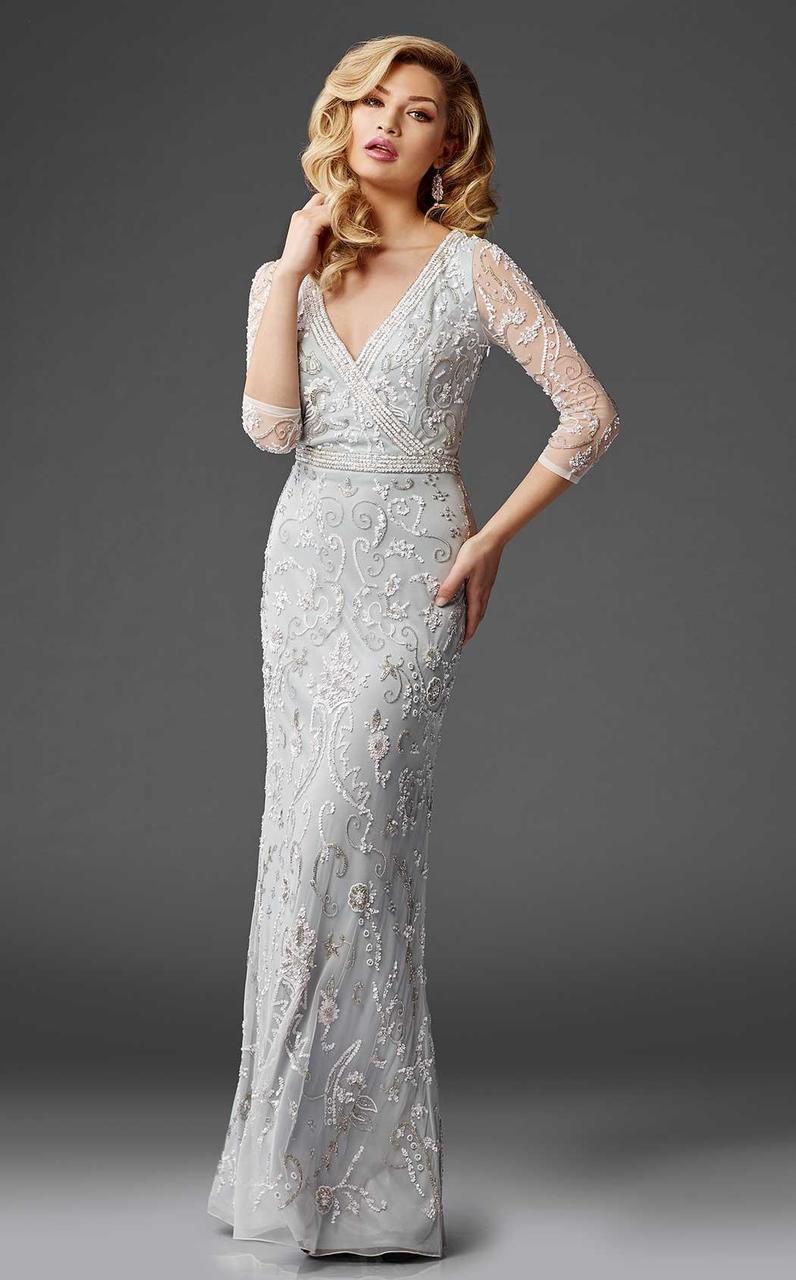 Clarisse Surplice Style Sequin Embellished Evening Gown M6428 CCSALE 20 / LightSilver