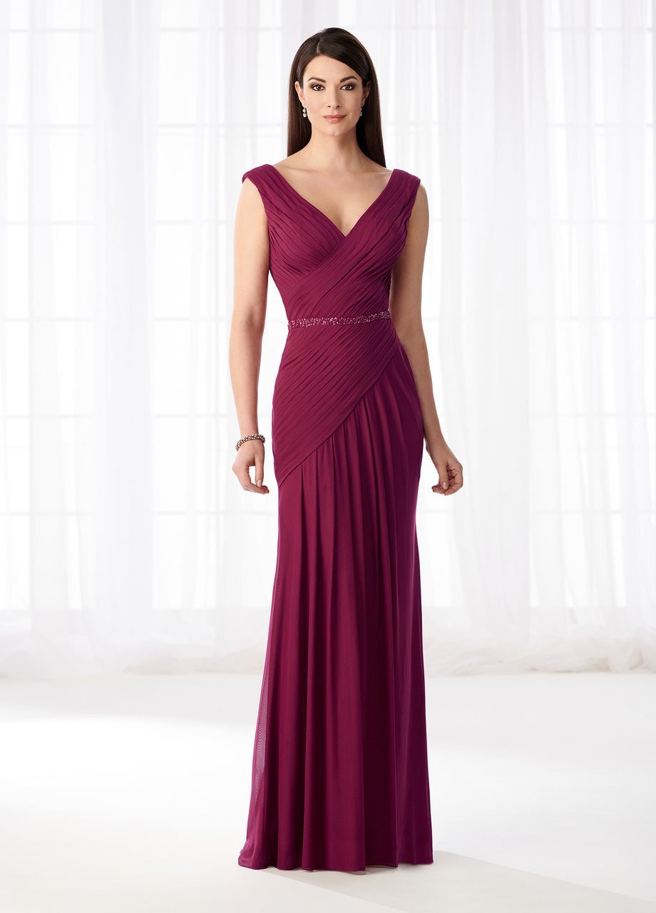 Mon Cheri Stretch Mesh Pleated V-Neckline Formal Gown 218603 - 1 pc Raspberry In Size 18 Available In Raspberry